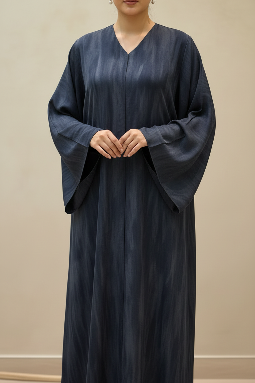 Simple Blue Printed Abaya, Everyday Wear - MH060