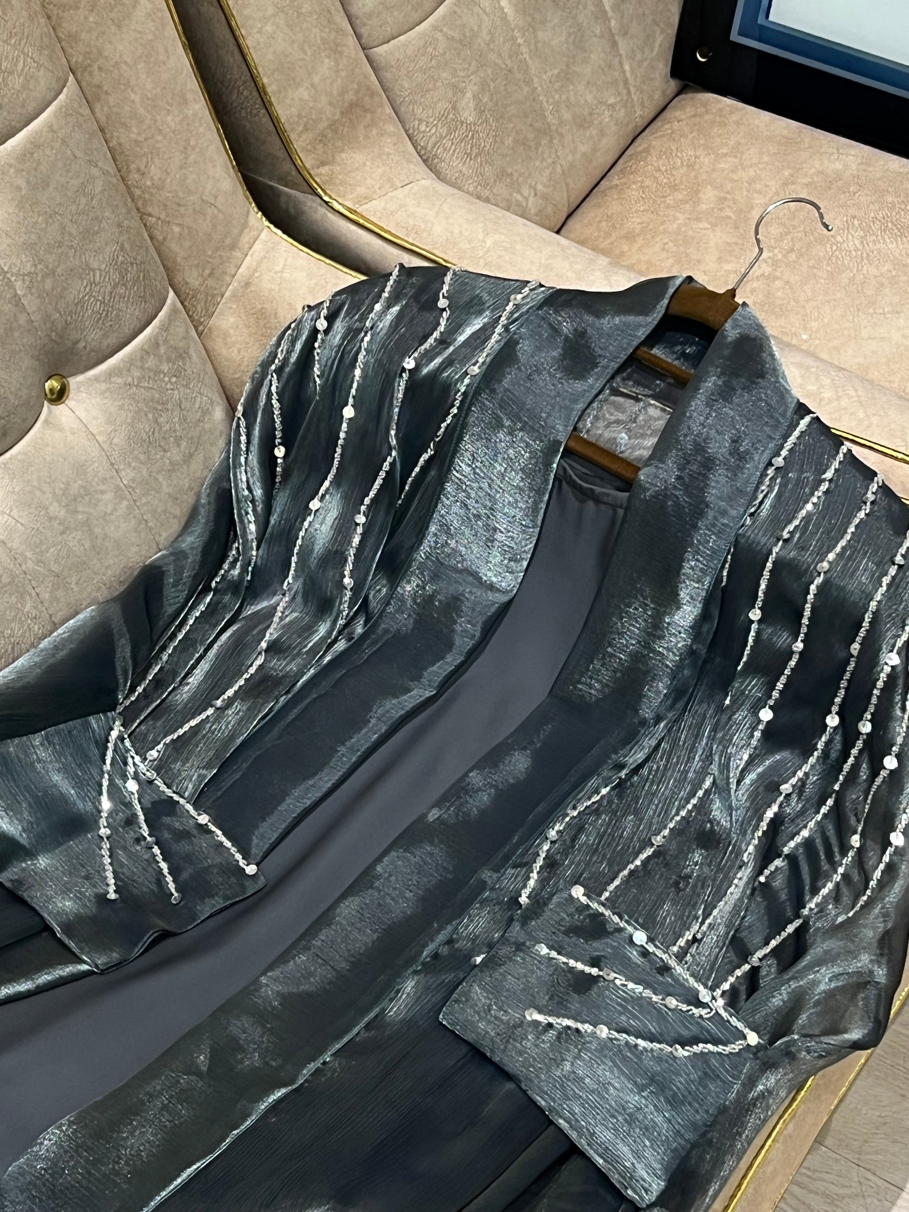 Grey Party Abaya -MH035