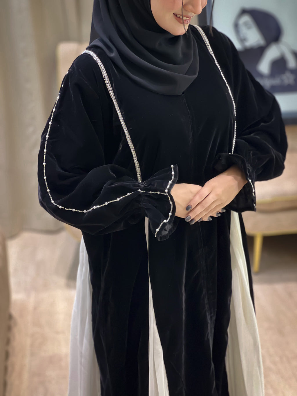 NAFZ Black and White Nocturne Abaya- MH004