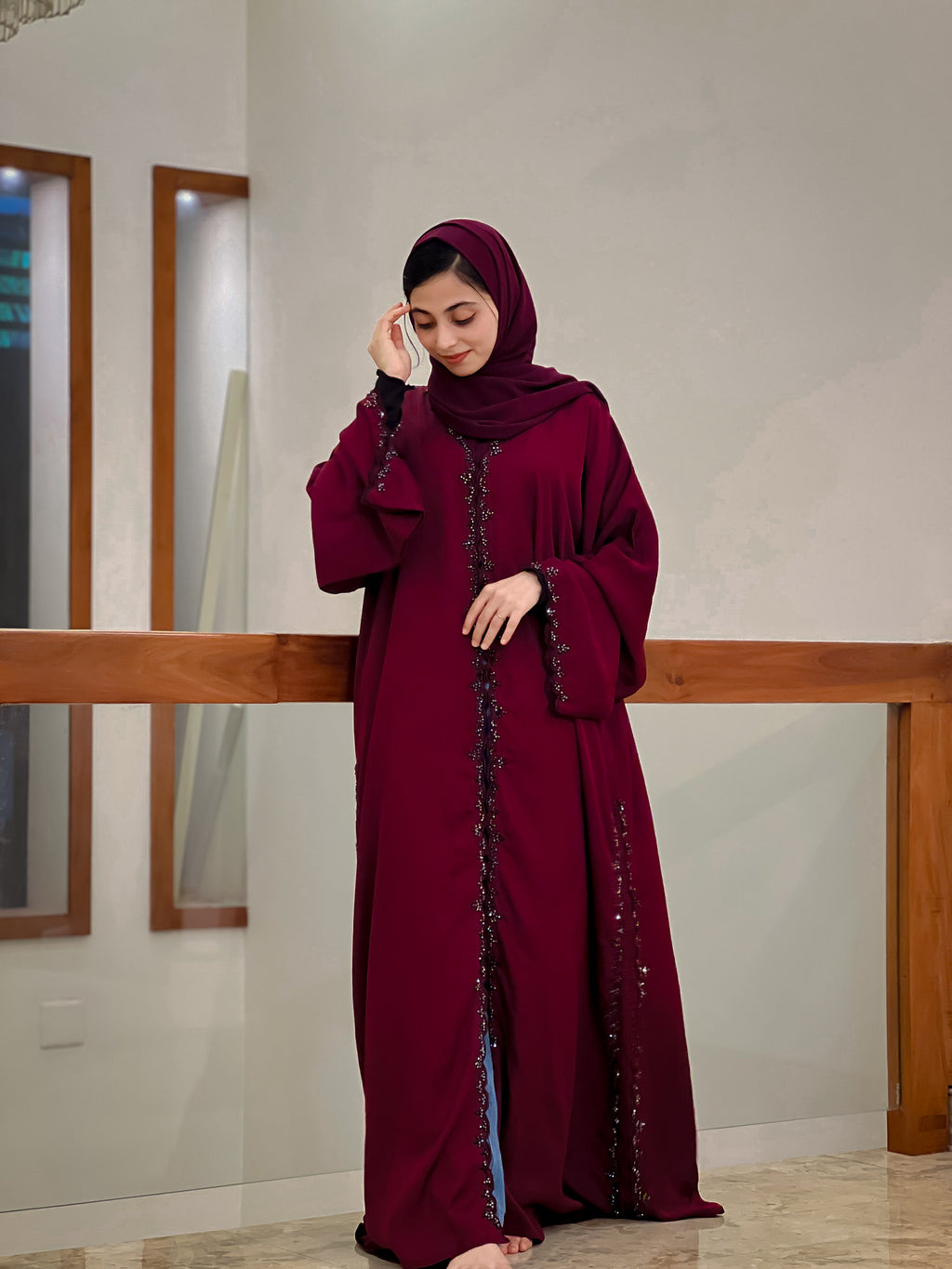 Sana Brown and Cherry Abaya -MH118