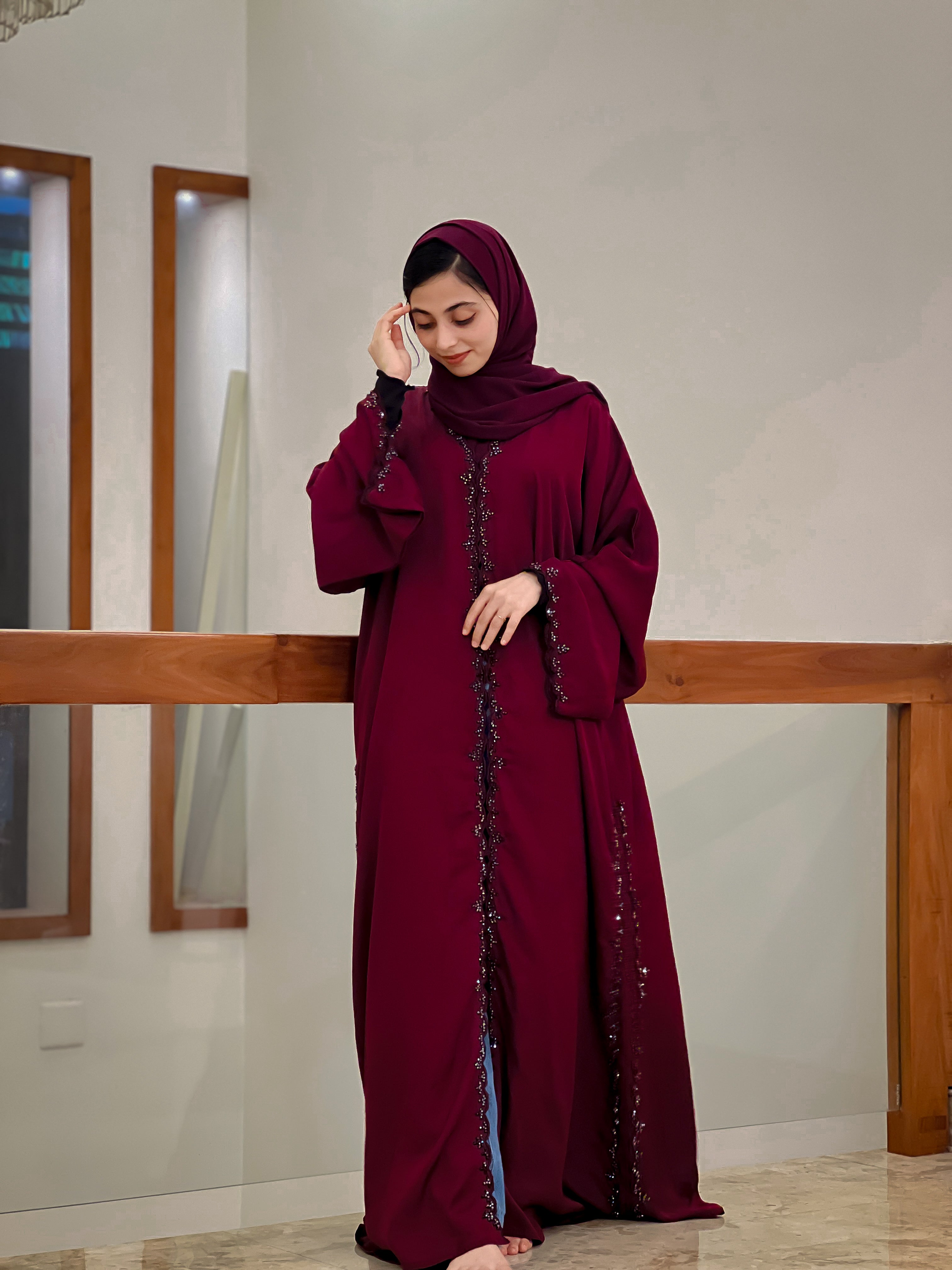 Sana Brown and Cherry Abaya -MH118