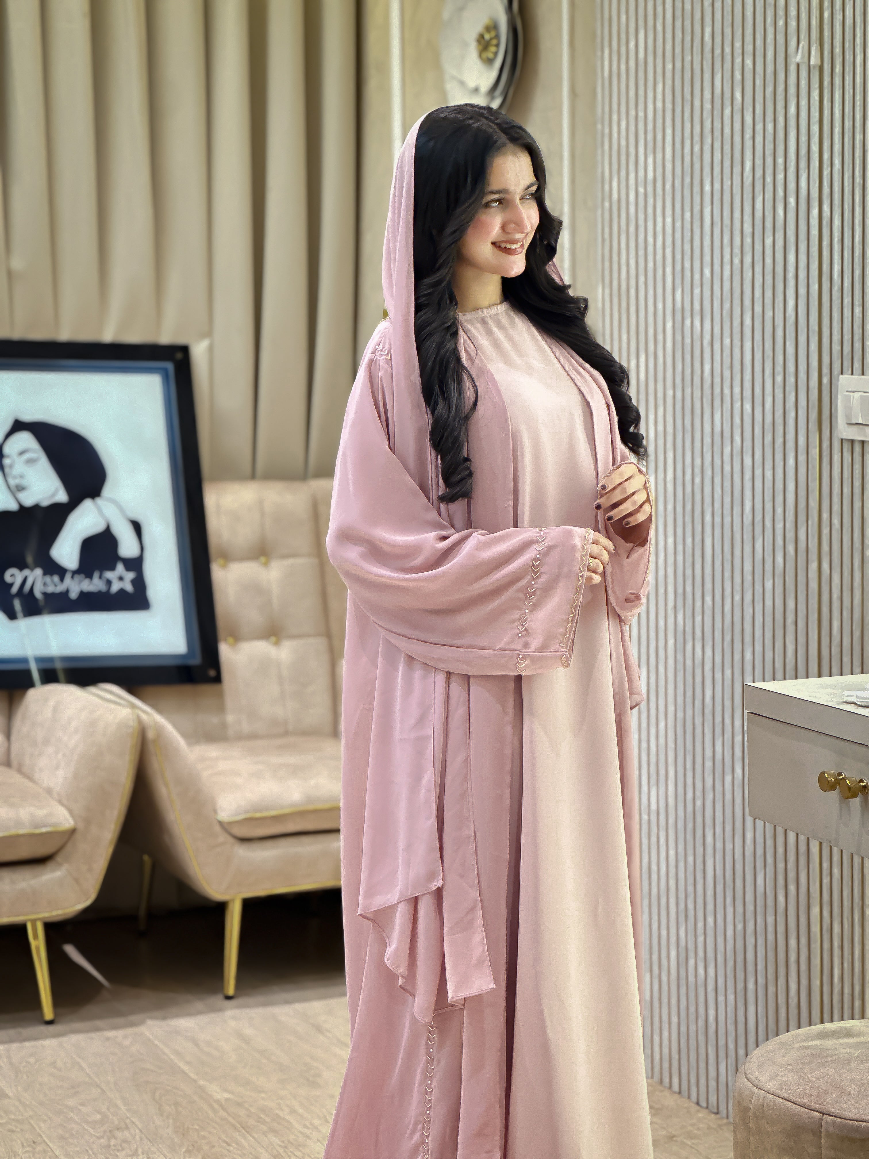 NAFZ Baby Pink Chiffon Abaya Edition- MH102
