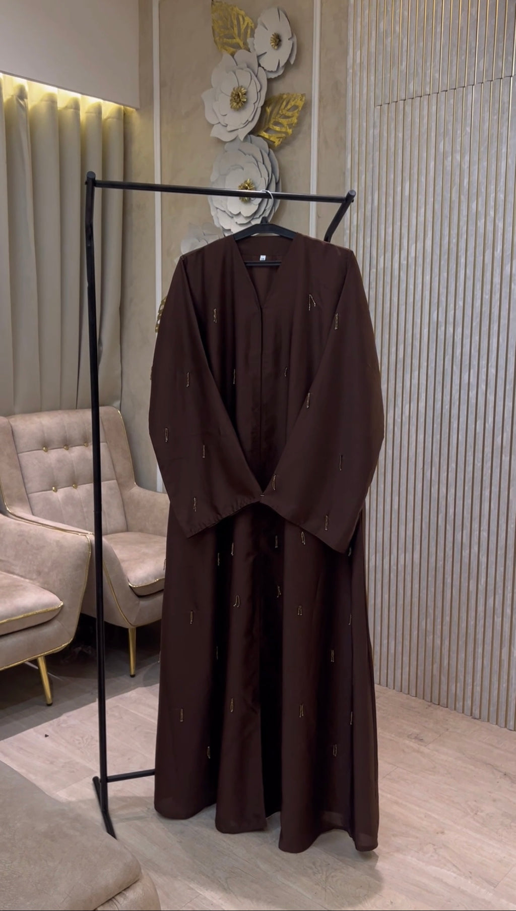 Brown Hanging Work Abaya-MH083