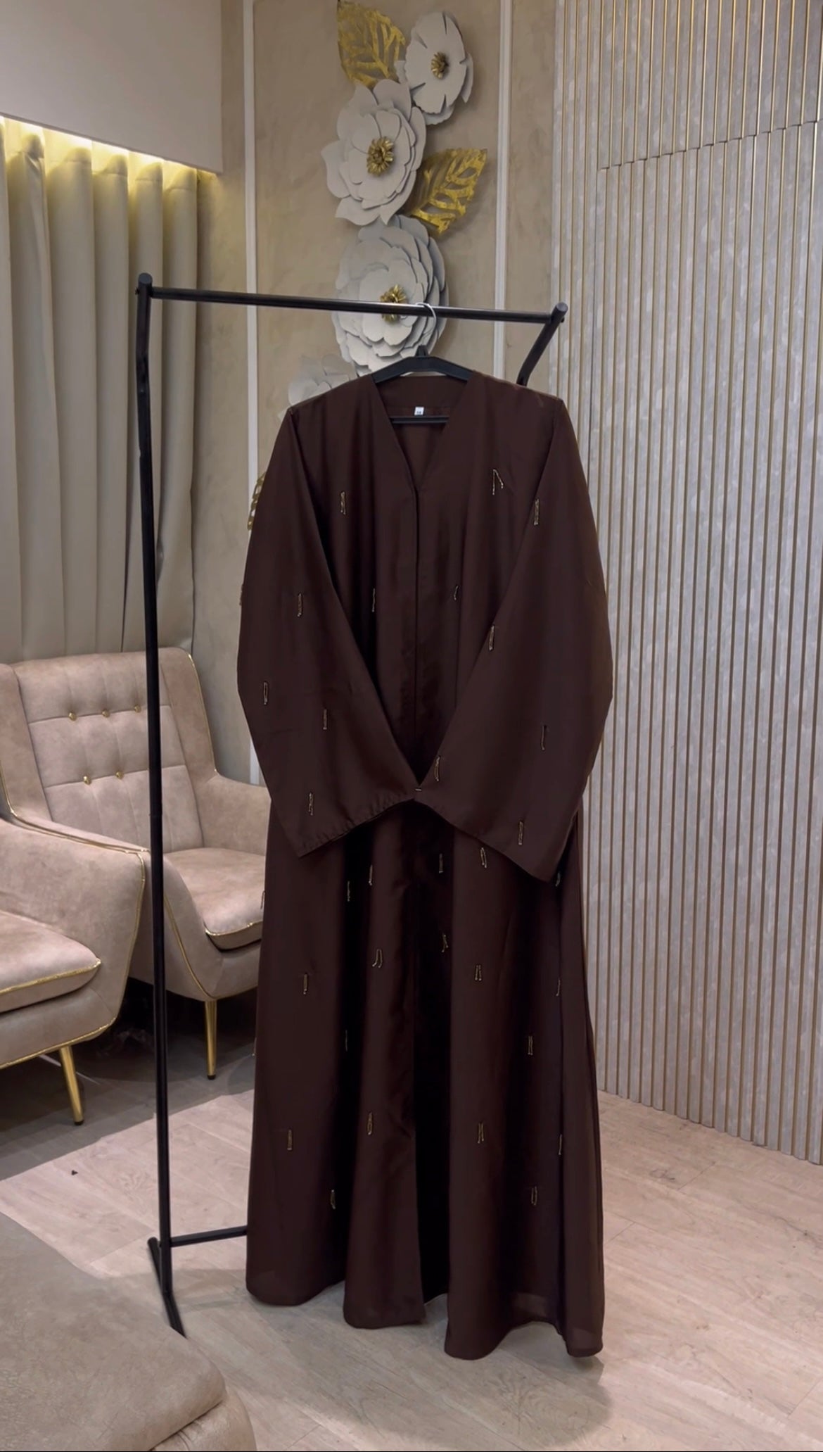 Brown Hanging Work Abaya-MH083