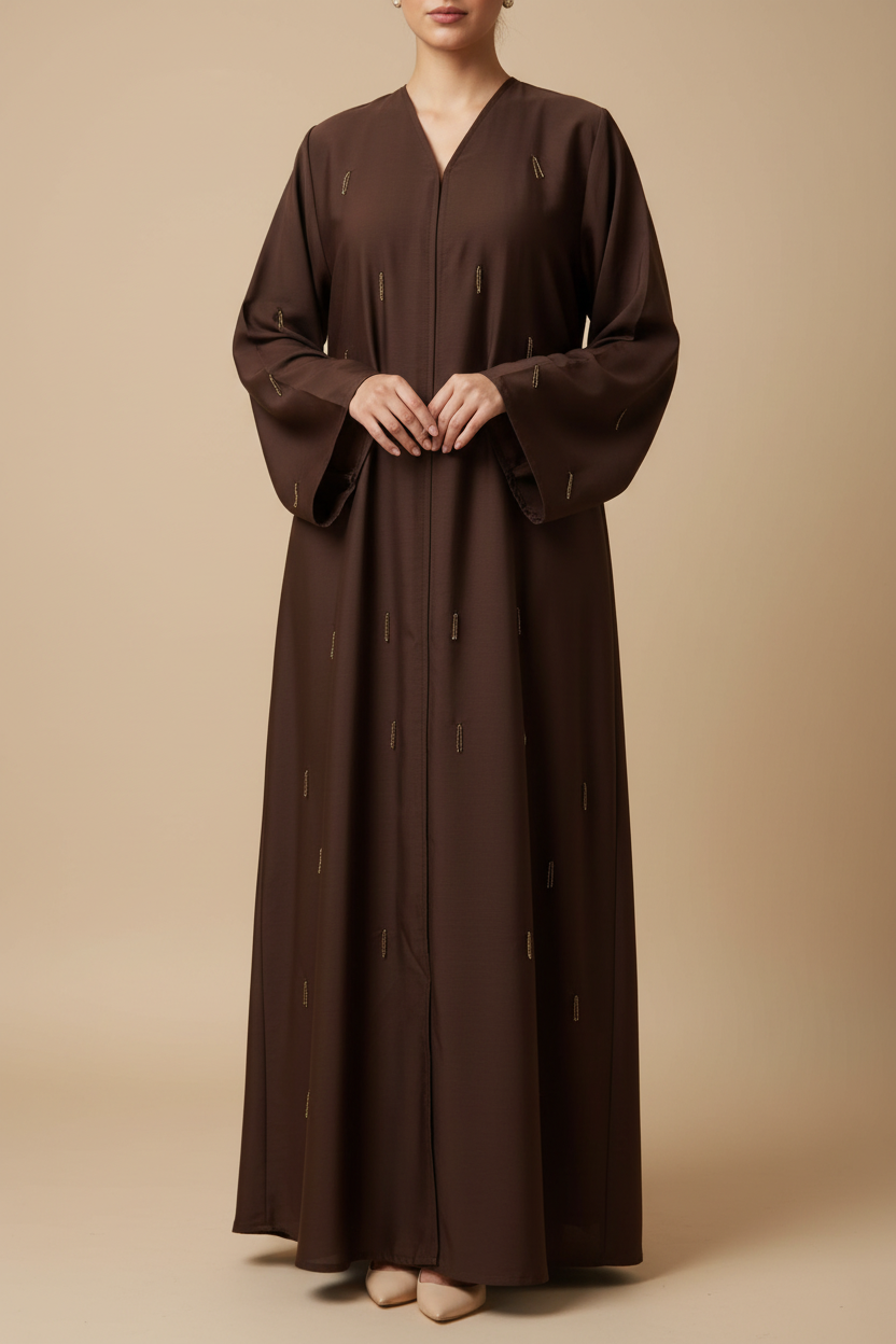 Brown Hanging Work Abaya-MH083