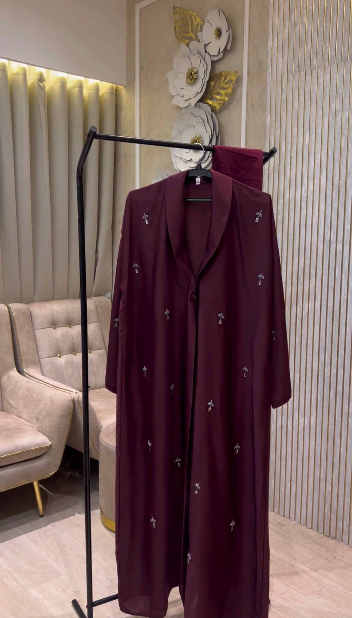 Collar abaya in Cherry and Brown- MH081