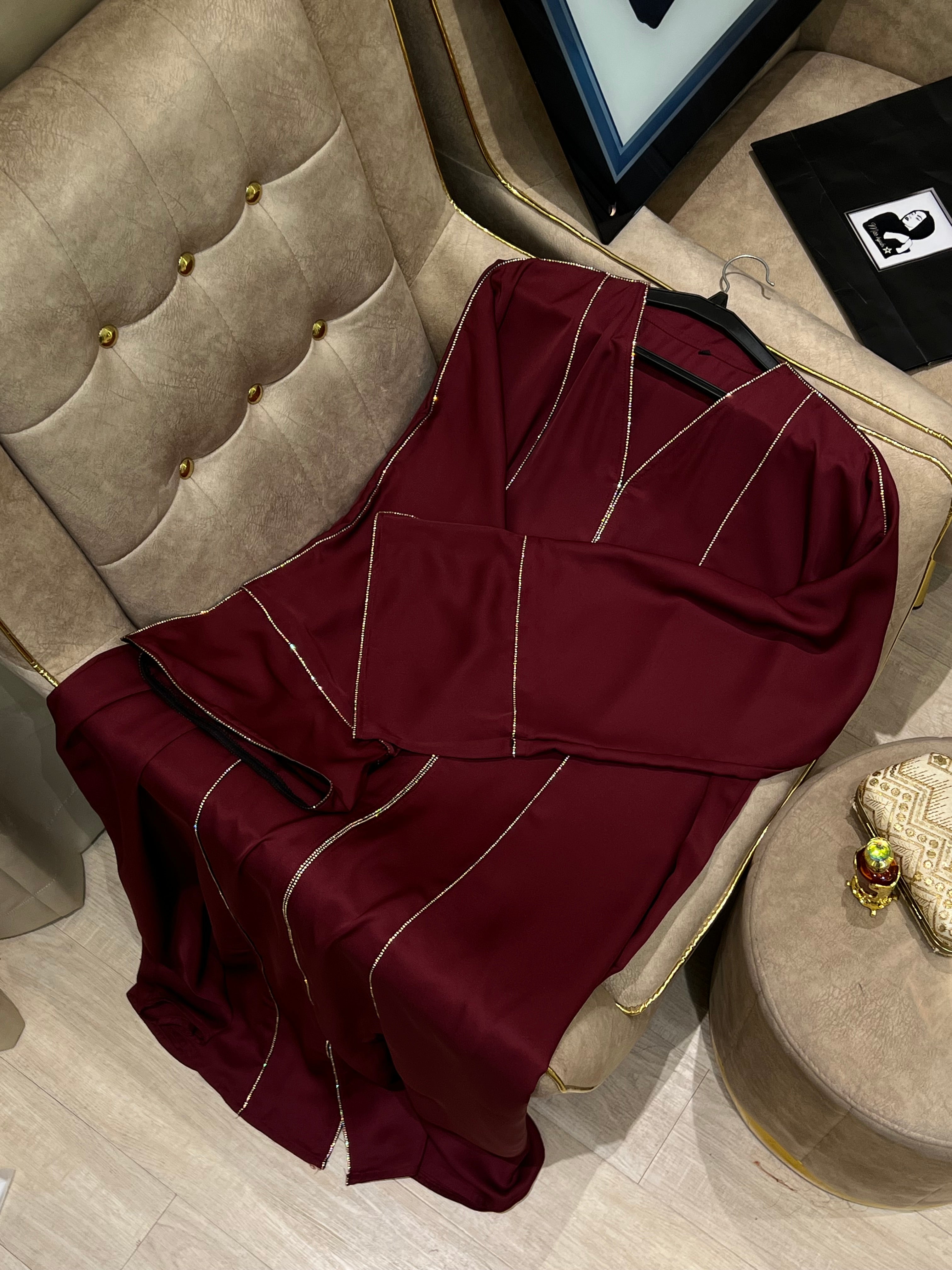 Cherry Detailed Stone Work Abaya- MH055