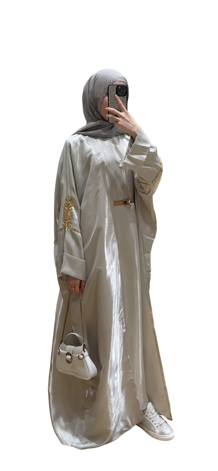 Organza Grey Designer Bridal/Party Abaya -MH2278