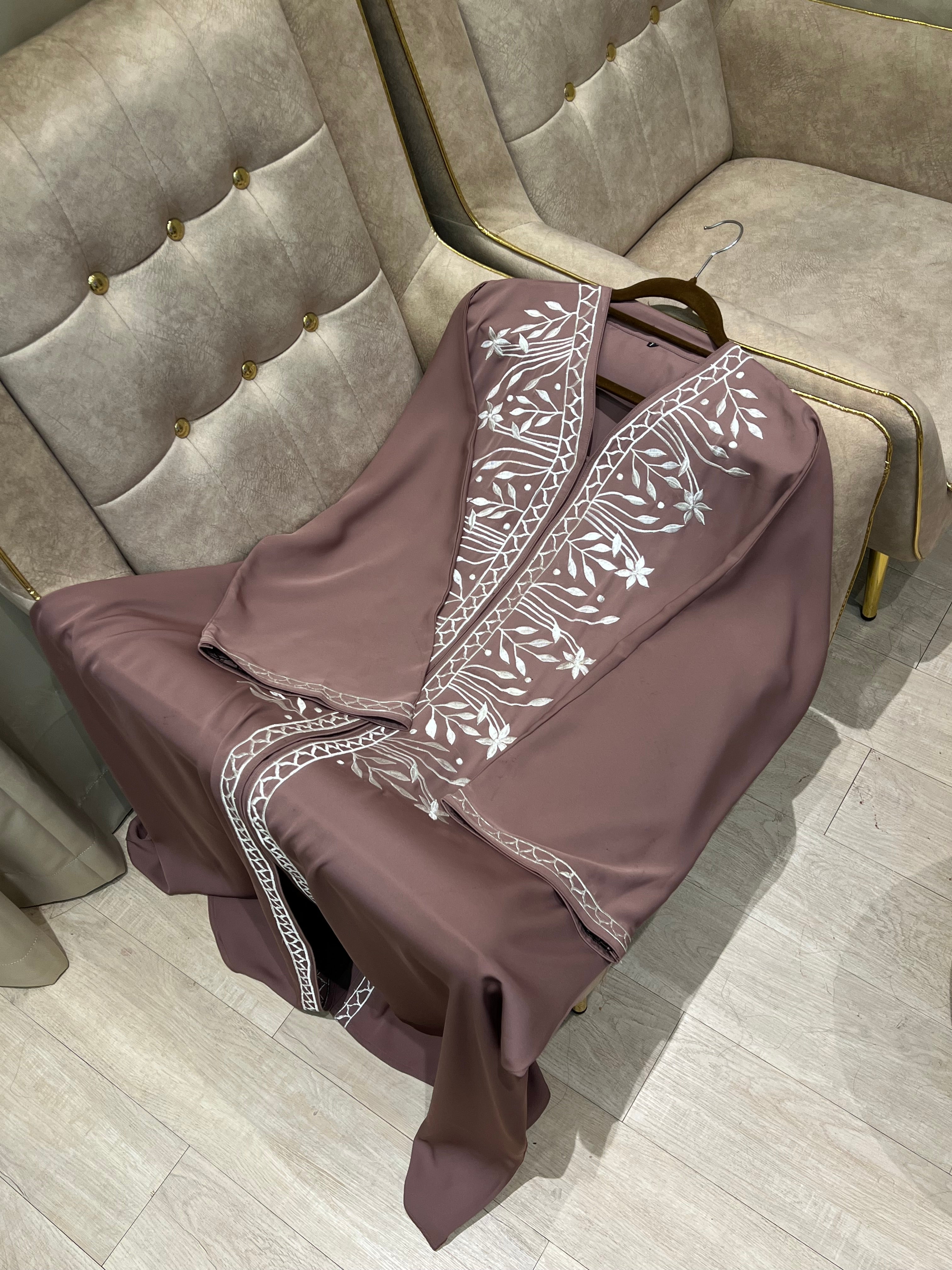 Embroidery Sable Brown Abaya- MH221