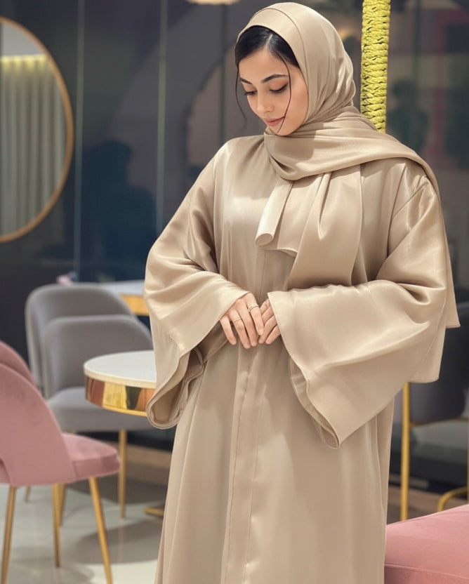 Sana Beige Organza Abaya- MH095