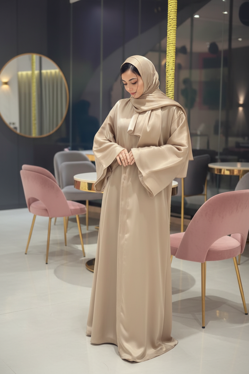 Sana Beige Organza Abaya- MH095