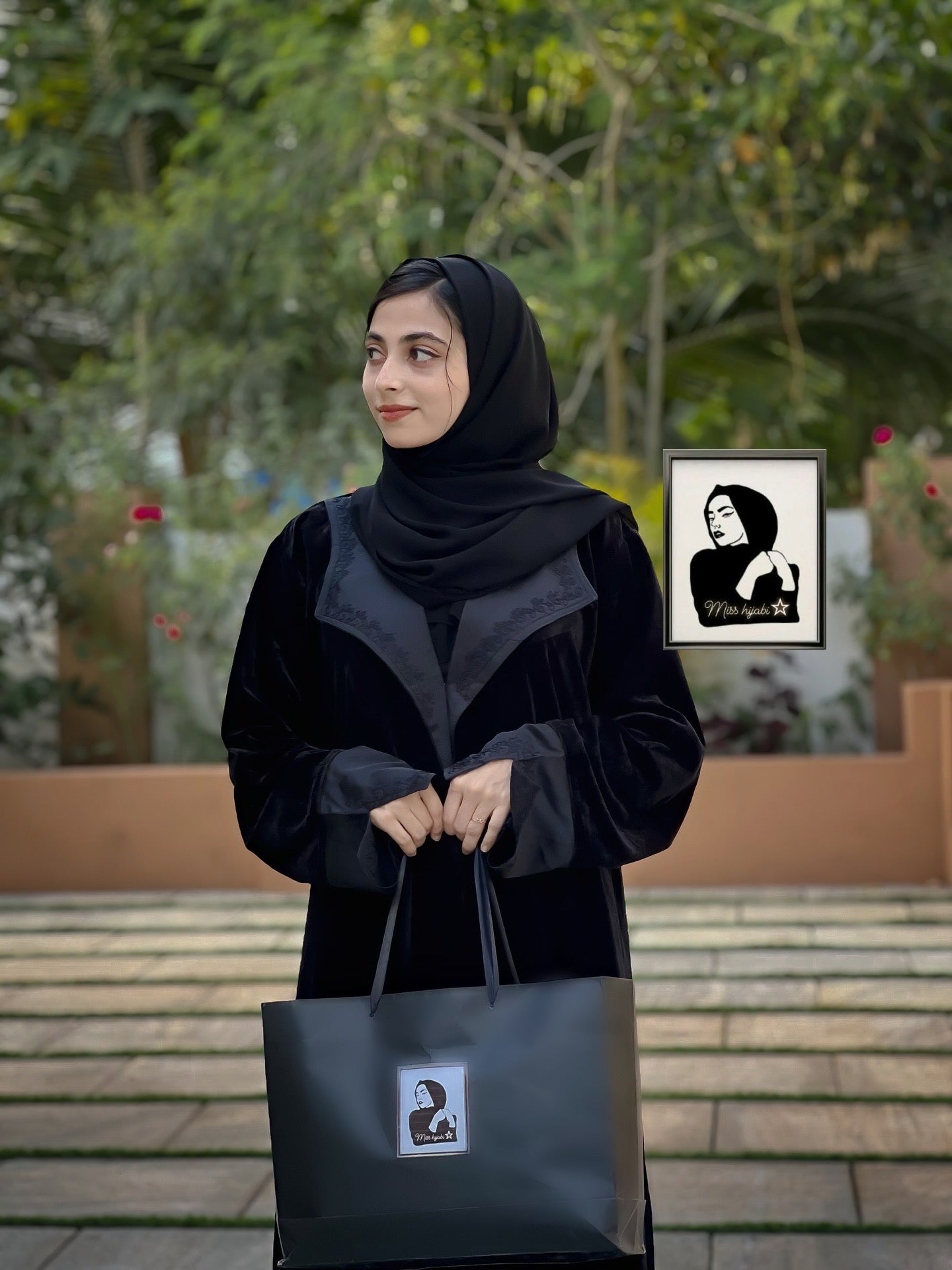 BLACK VELVET EMBROIDERY ABAYA - MH017