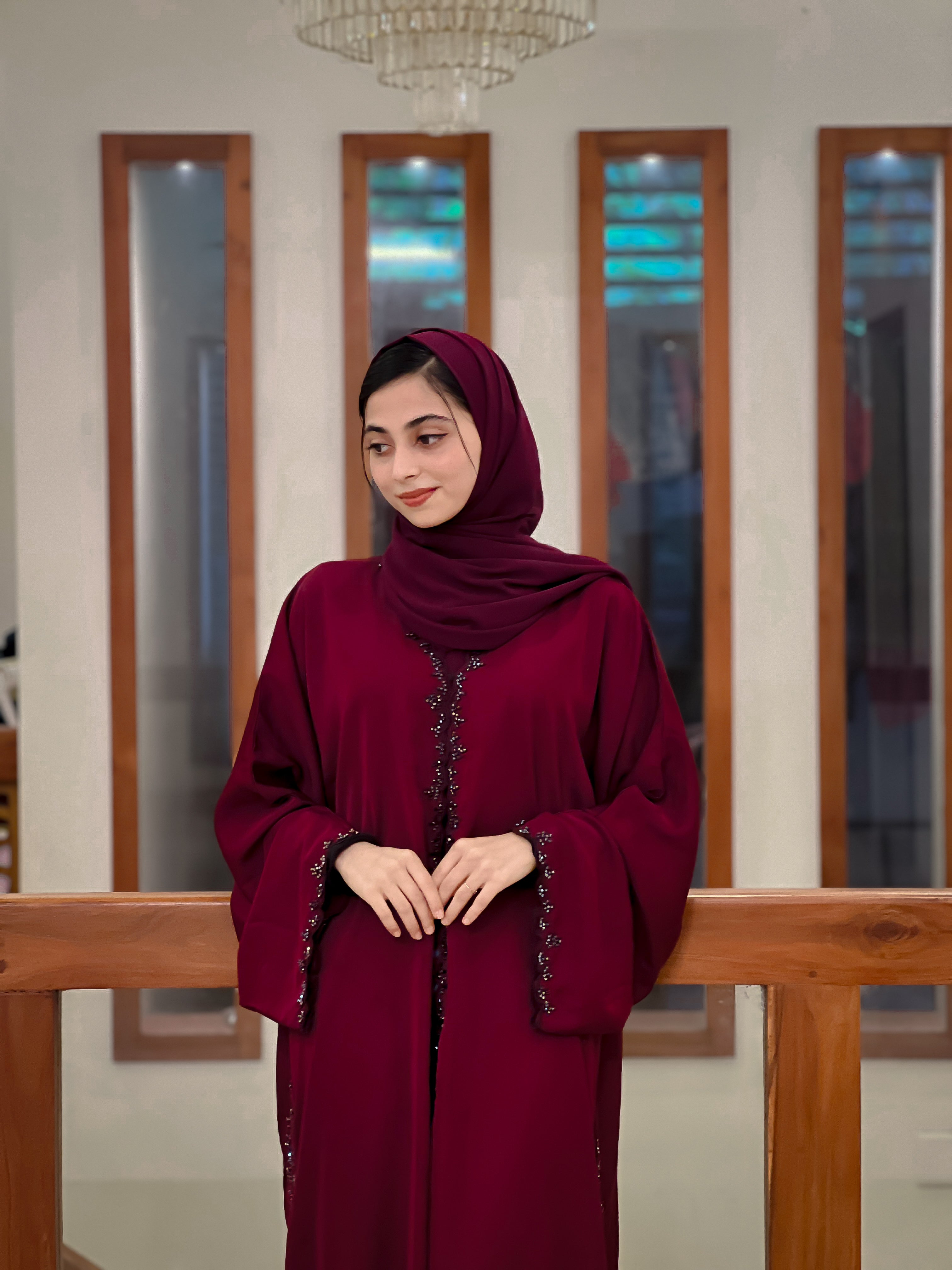 Sana Brown and Cherry Abaya -MH118