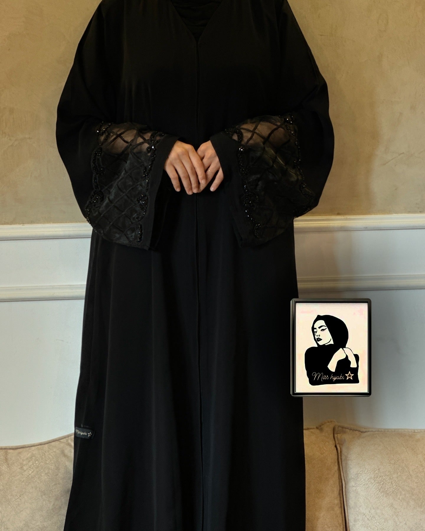Sana Black Organza Sleeve Abaya- MH011