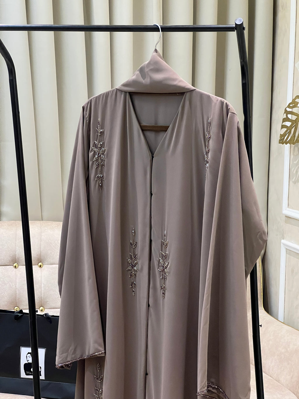 Luxury Taupe Abaya for Women – Elegant Modest Wear- MH059