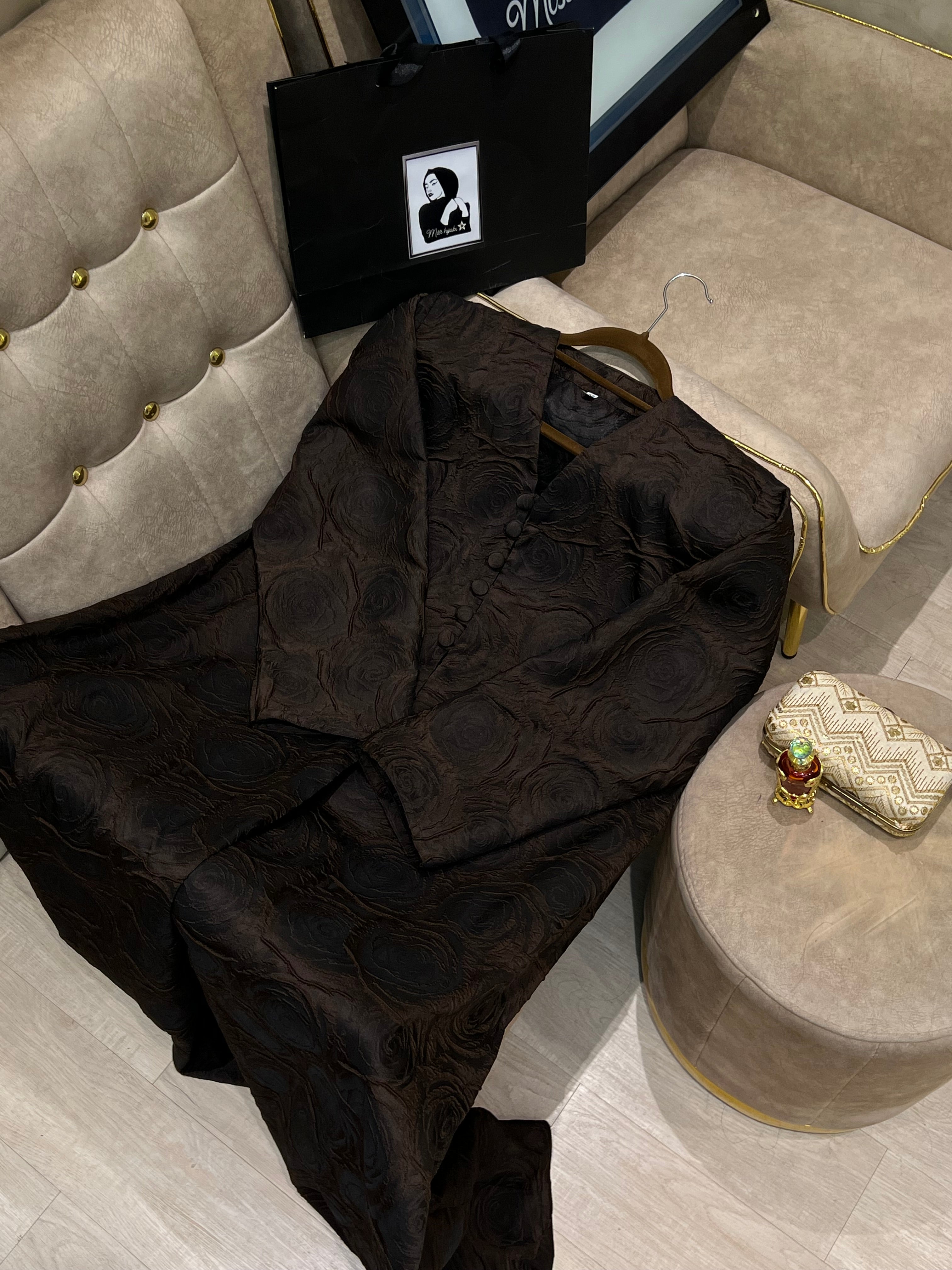 Brown Self Designed Premium Fabric Abaya- MH058