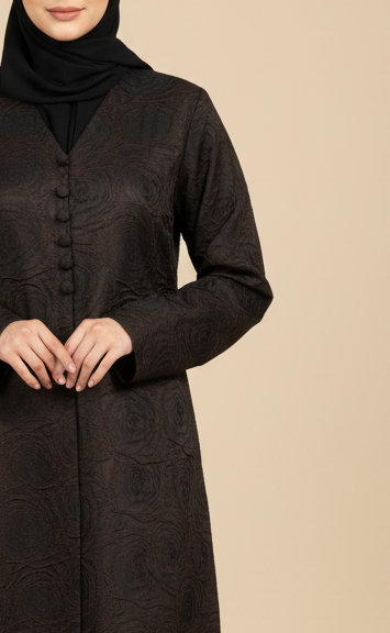Brown Self Designed Premium Fabric Abaya- MH058