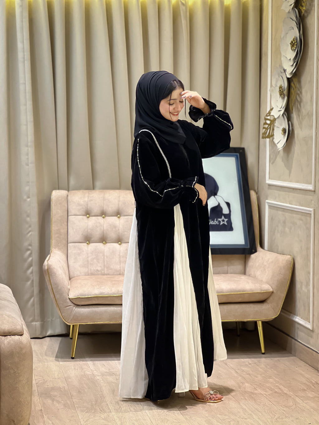 NAFZ Black and White Nocturne Abaya- MH004