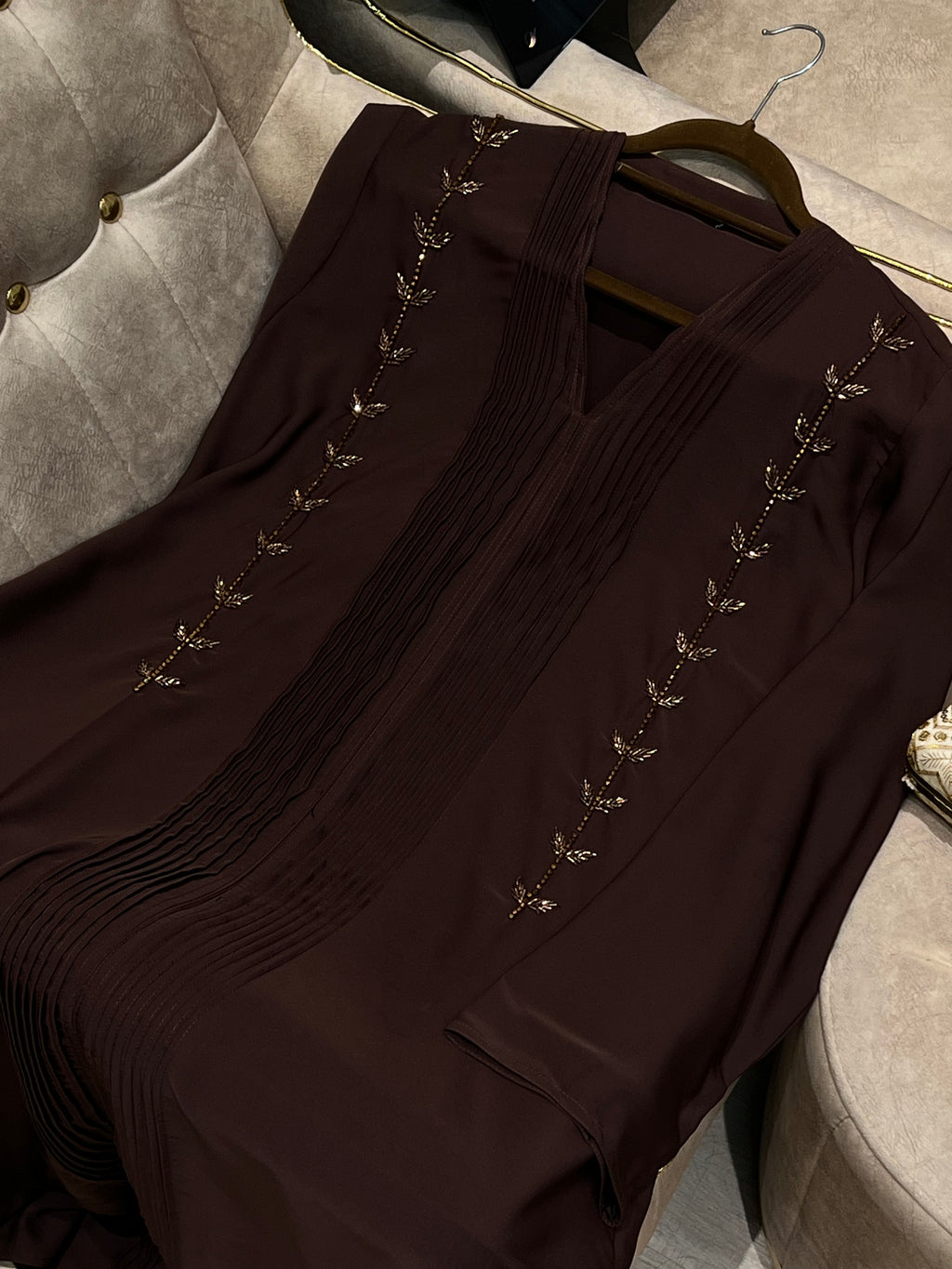Brown Front Designed Abaya- MH056
