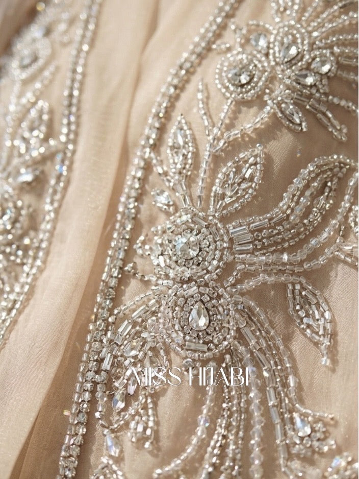 Designer bridal beige organza Abaya -MH232
