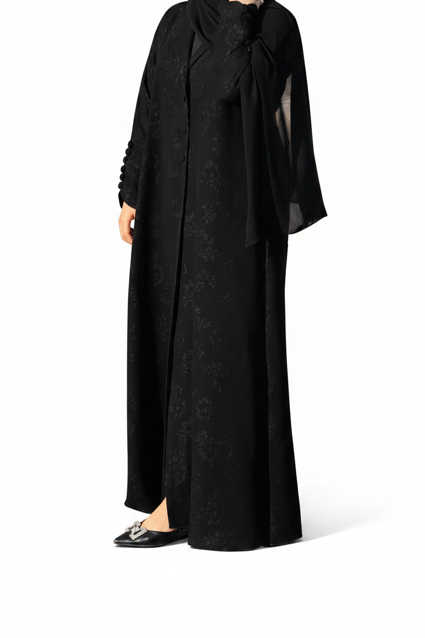 Black Dreamy Flower Abaya-MH339