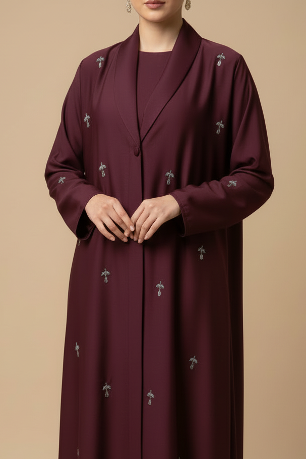 Collar abaya in Cherry and Brown- MH081