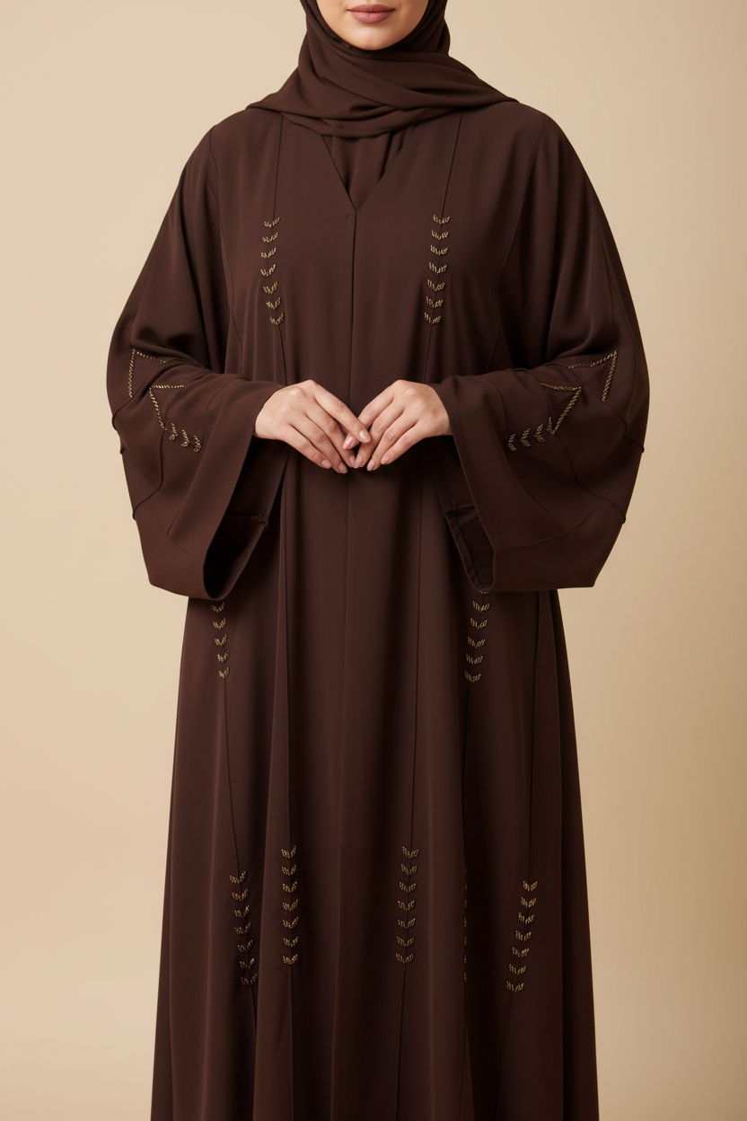 Brown copper Handwork Abaya- MH092