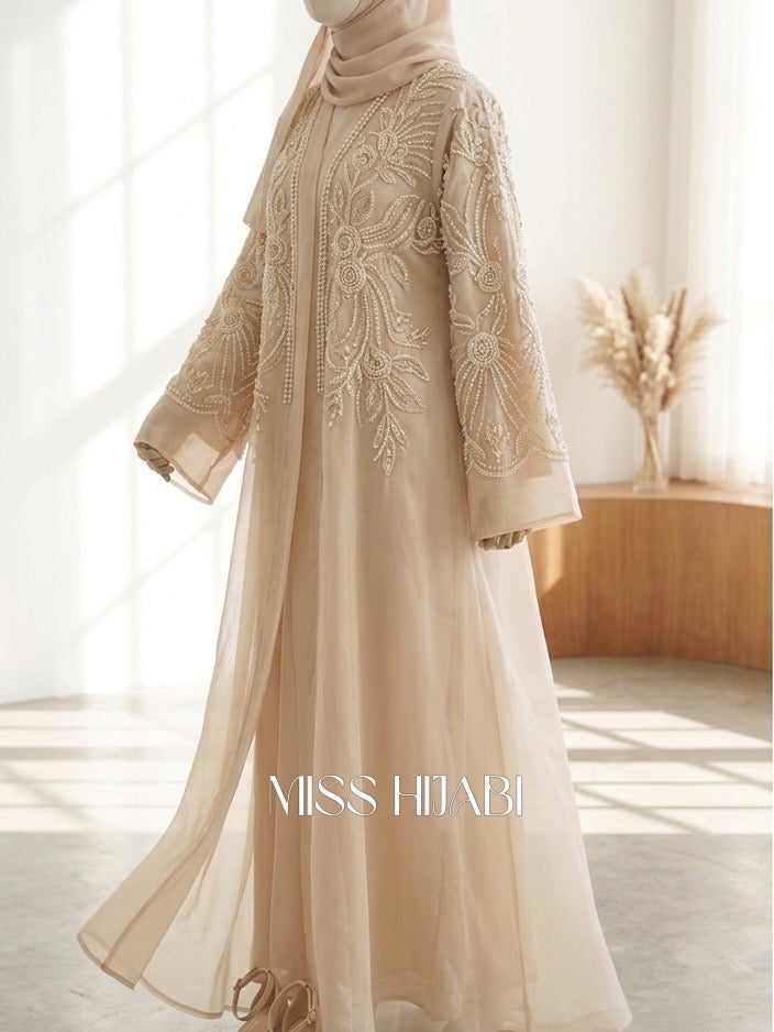 Designer bridal beige organza Abaya -MH232
