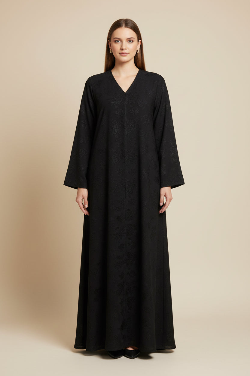 Black textured Simple Abaya -MH047