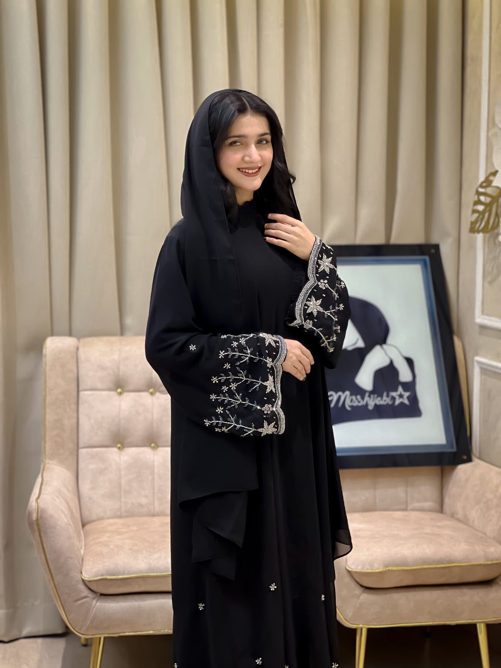 NAFZ Black Georgette abaya- MH005