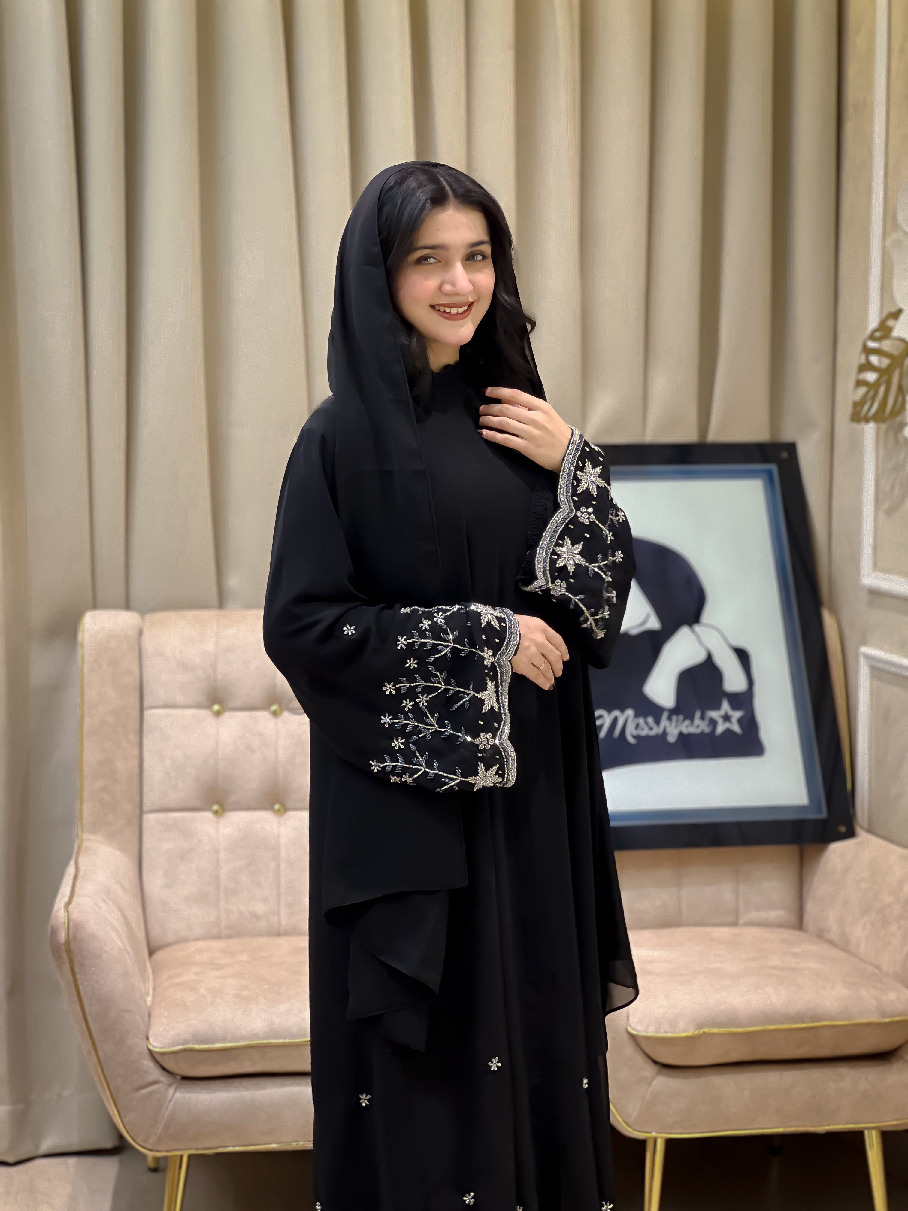 NAFZ Black Georgette abaya- MH005