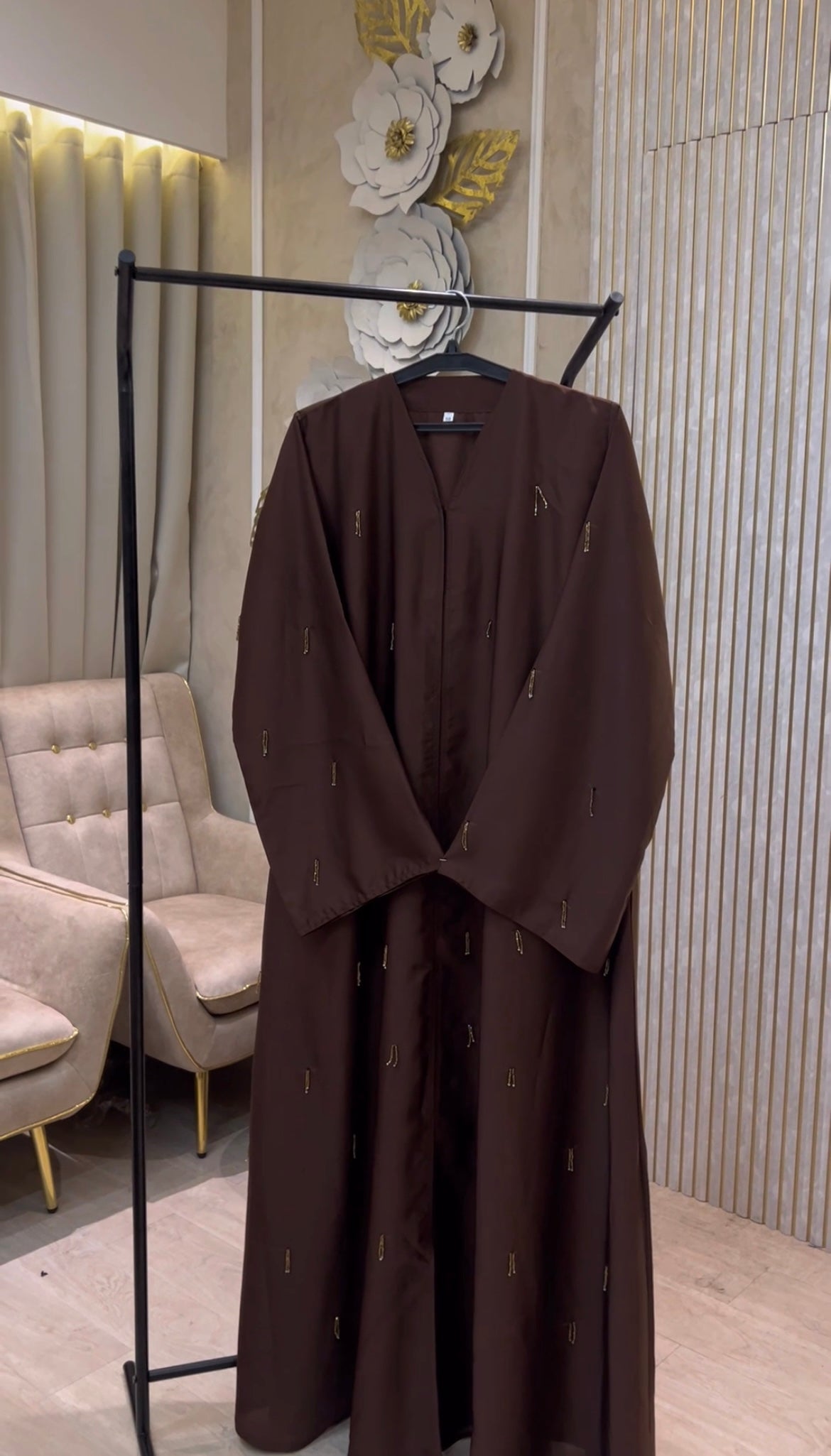 Brown Hanging Work Abaya-MH083