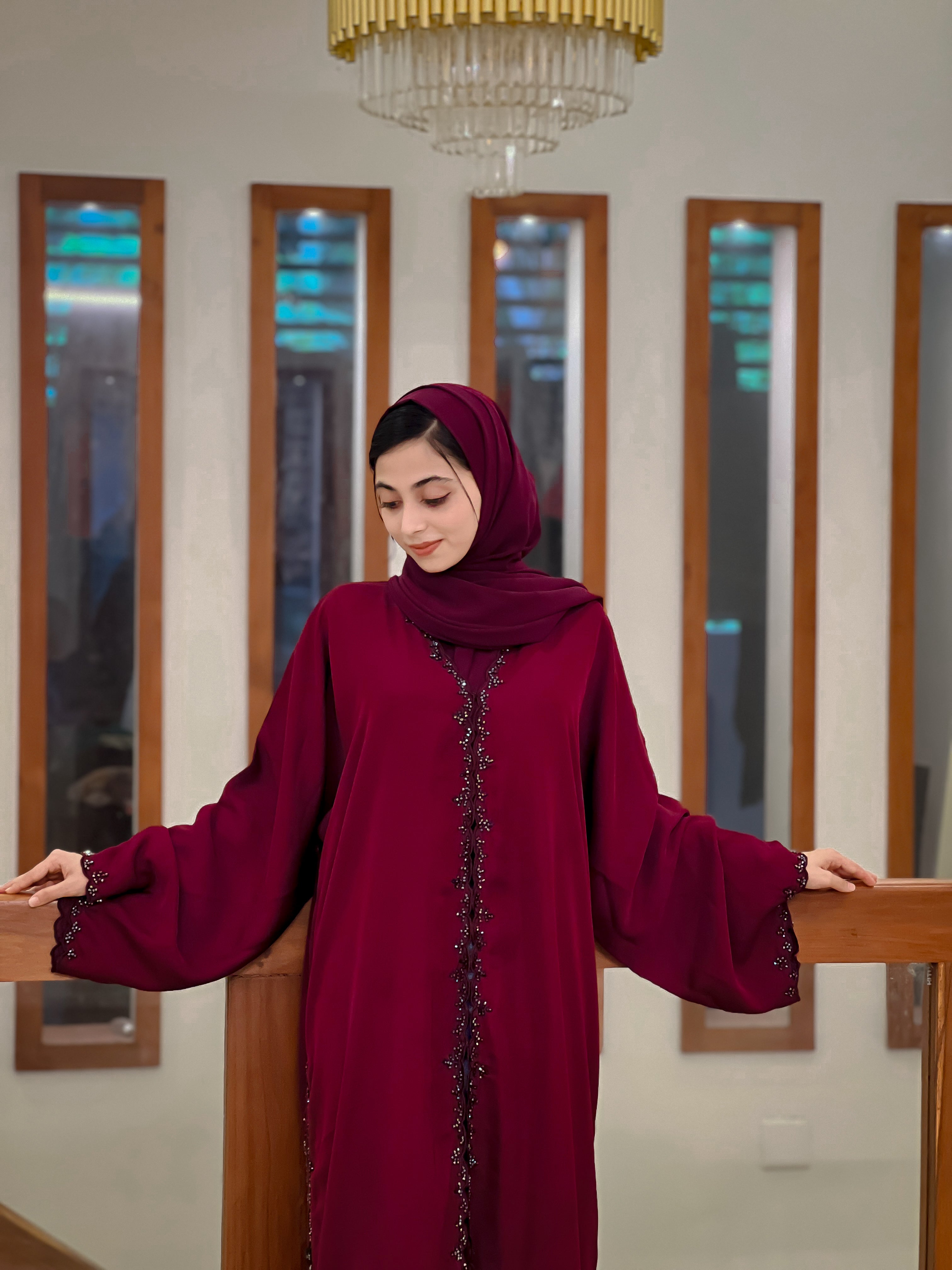 Sana Brown and Cherry Abaya -MH118