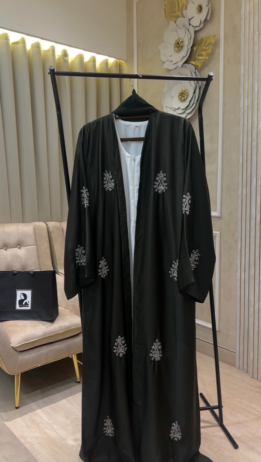 Green Handwork Party abaya -MH077
