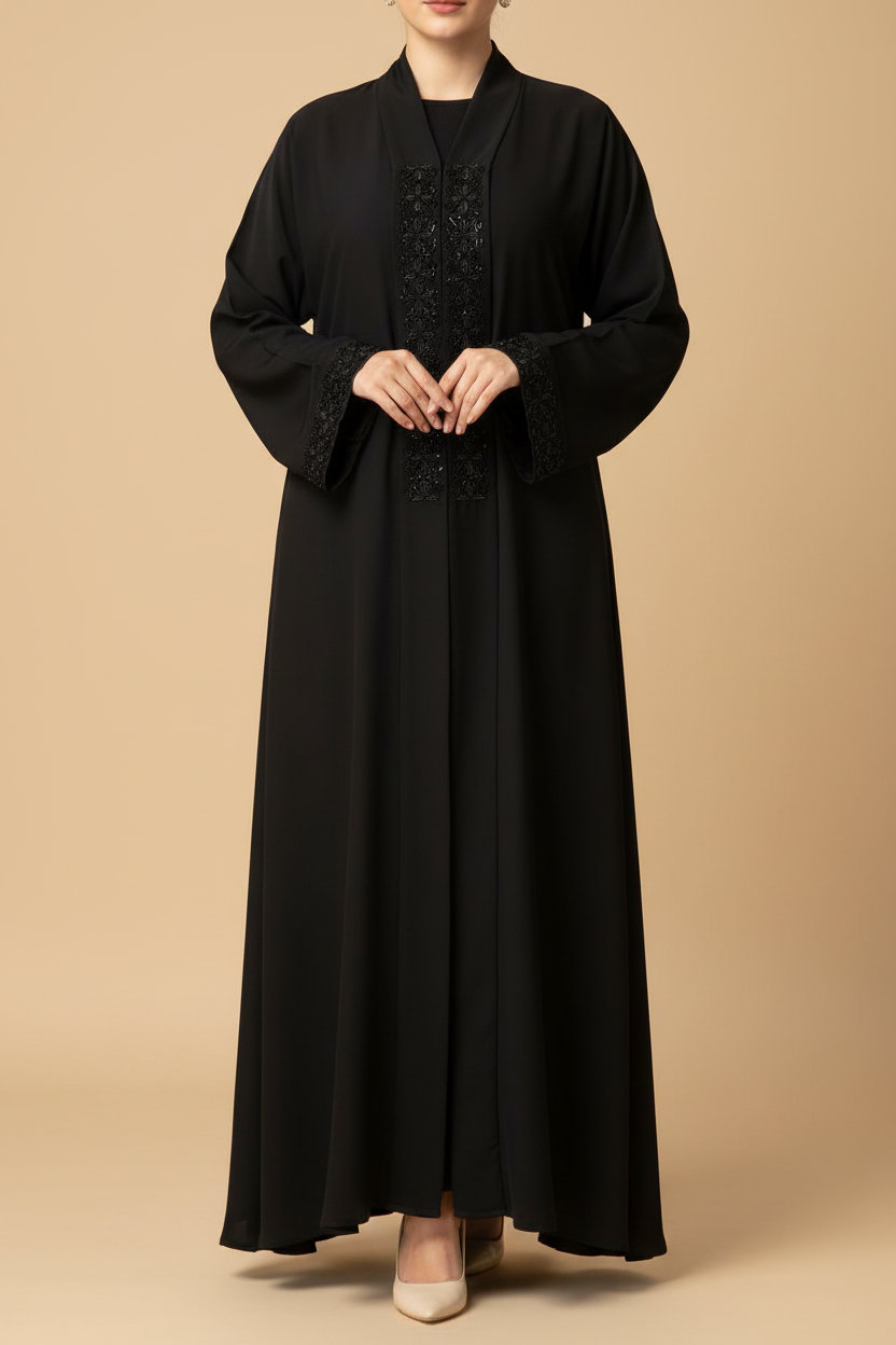 Black embellished designer Abaya- MH099