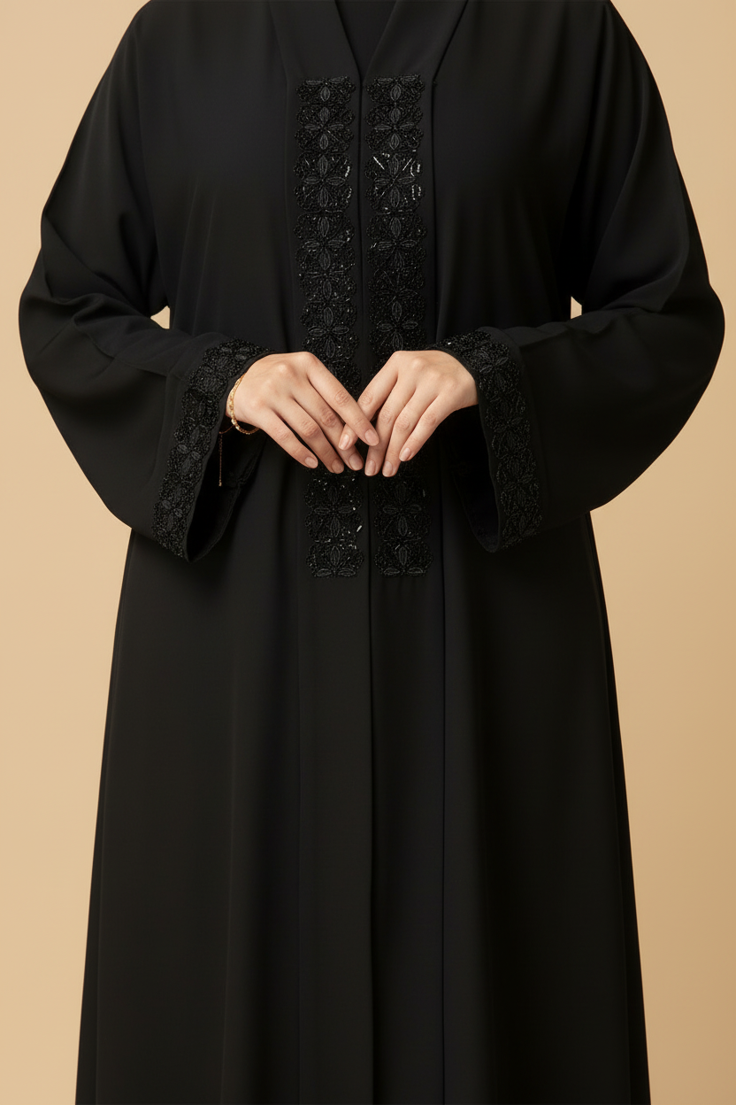 Black embellished designer Abaya- MH099