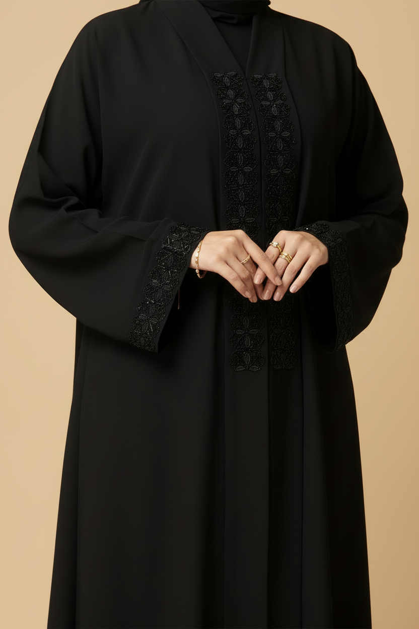 Black embellished designer Abaya- MH099