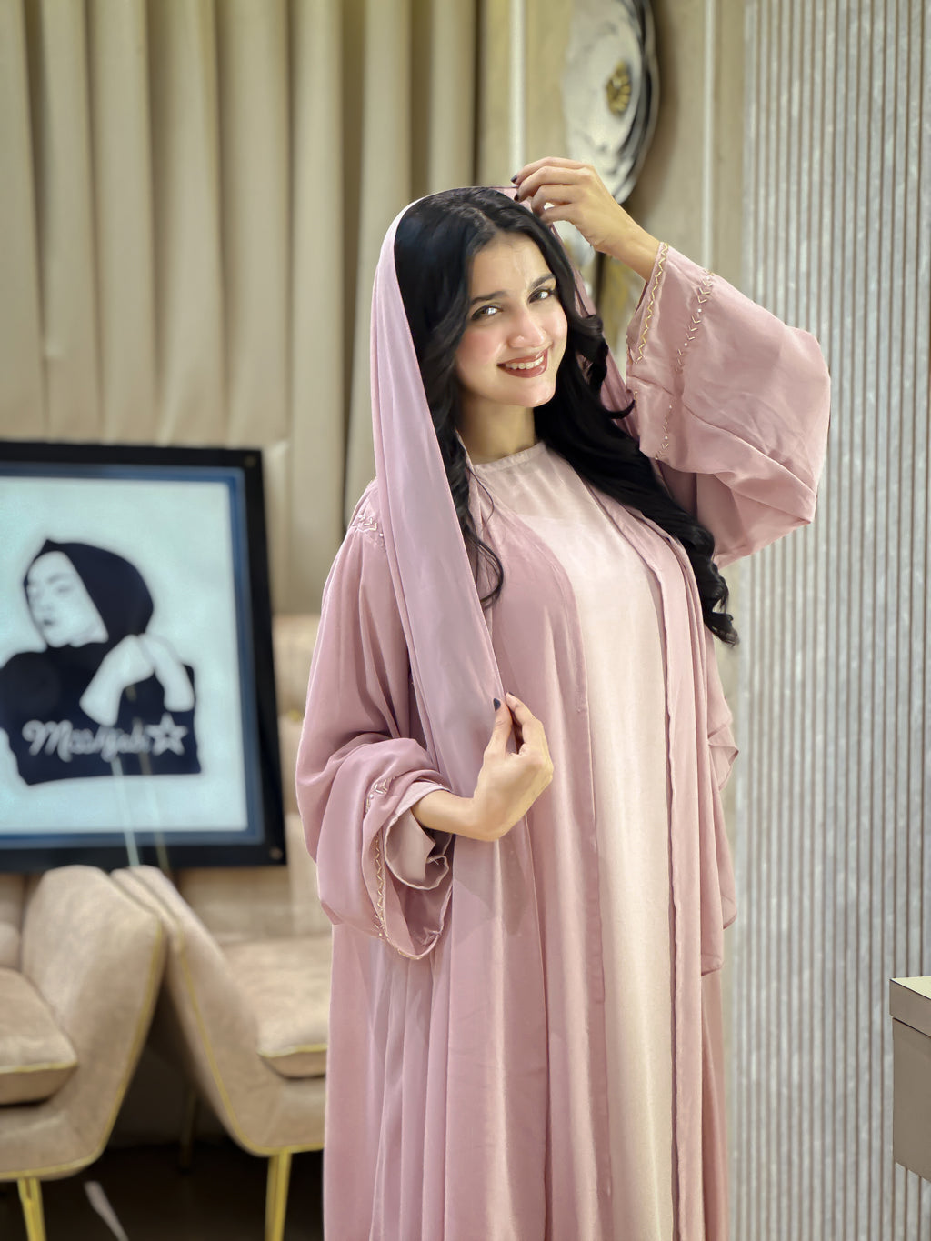 NAFZ Baby Pink Chiffon Abaya Edition- MH102