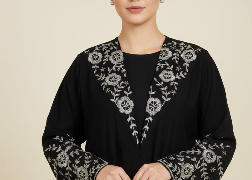 Black Luxury Collar Work Abaya- MH050
