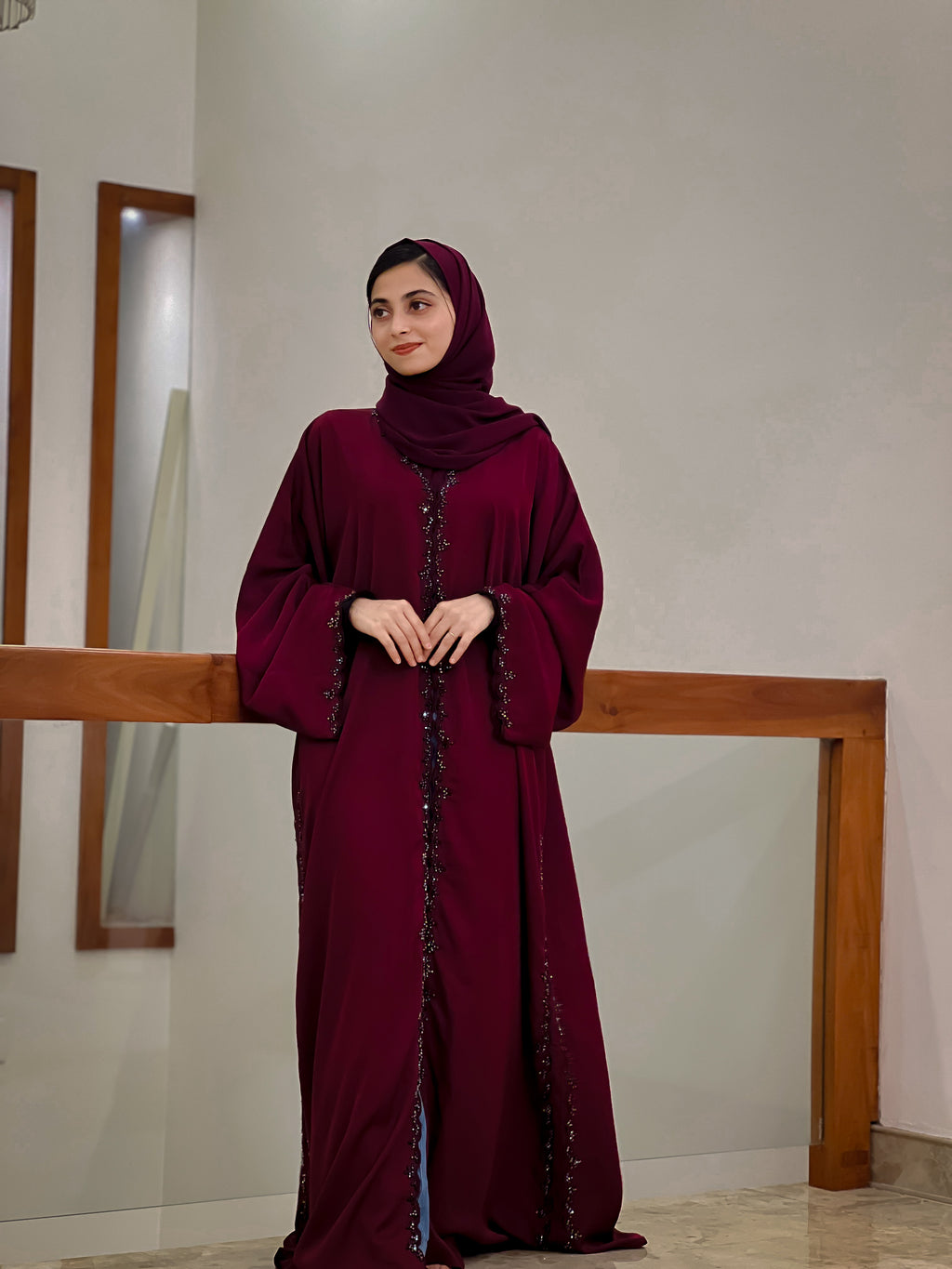 Sana Brown and Cherry Abaya -MH118