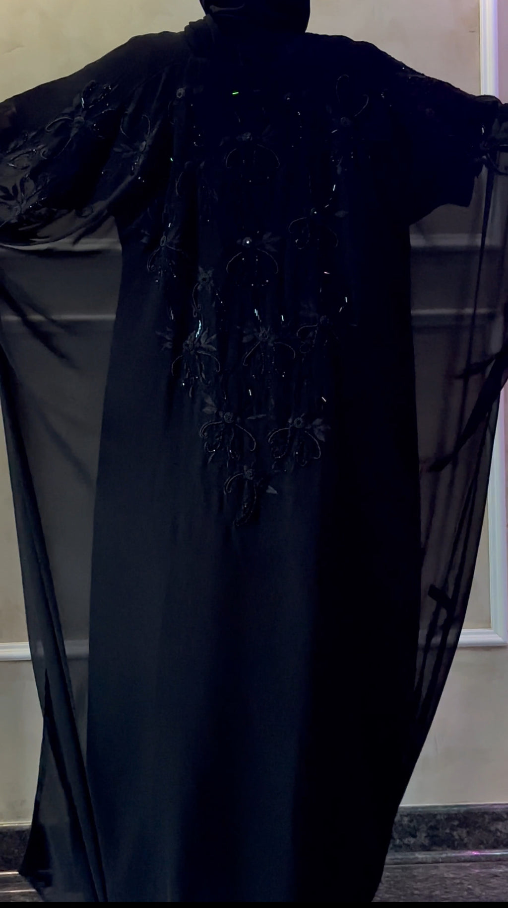 Sana Black Georgette Mini Farasha Abaya -MH032