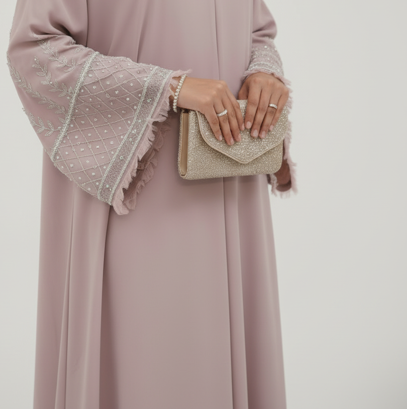 Rose pink, zoeey sleeve work abaya- MH513