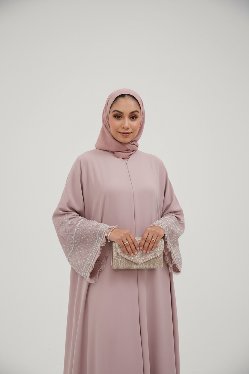 Rose pink, zoeey sleeve work abaya- MH513