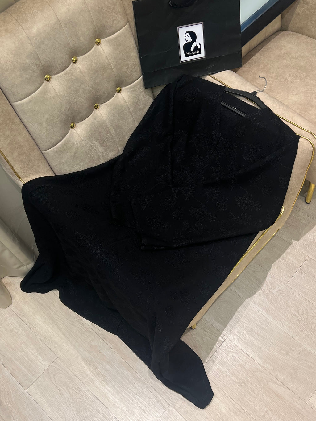 Black textured Simple Abaya -MH047