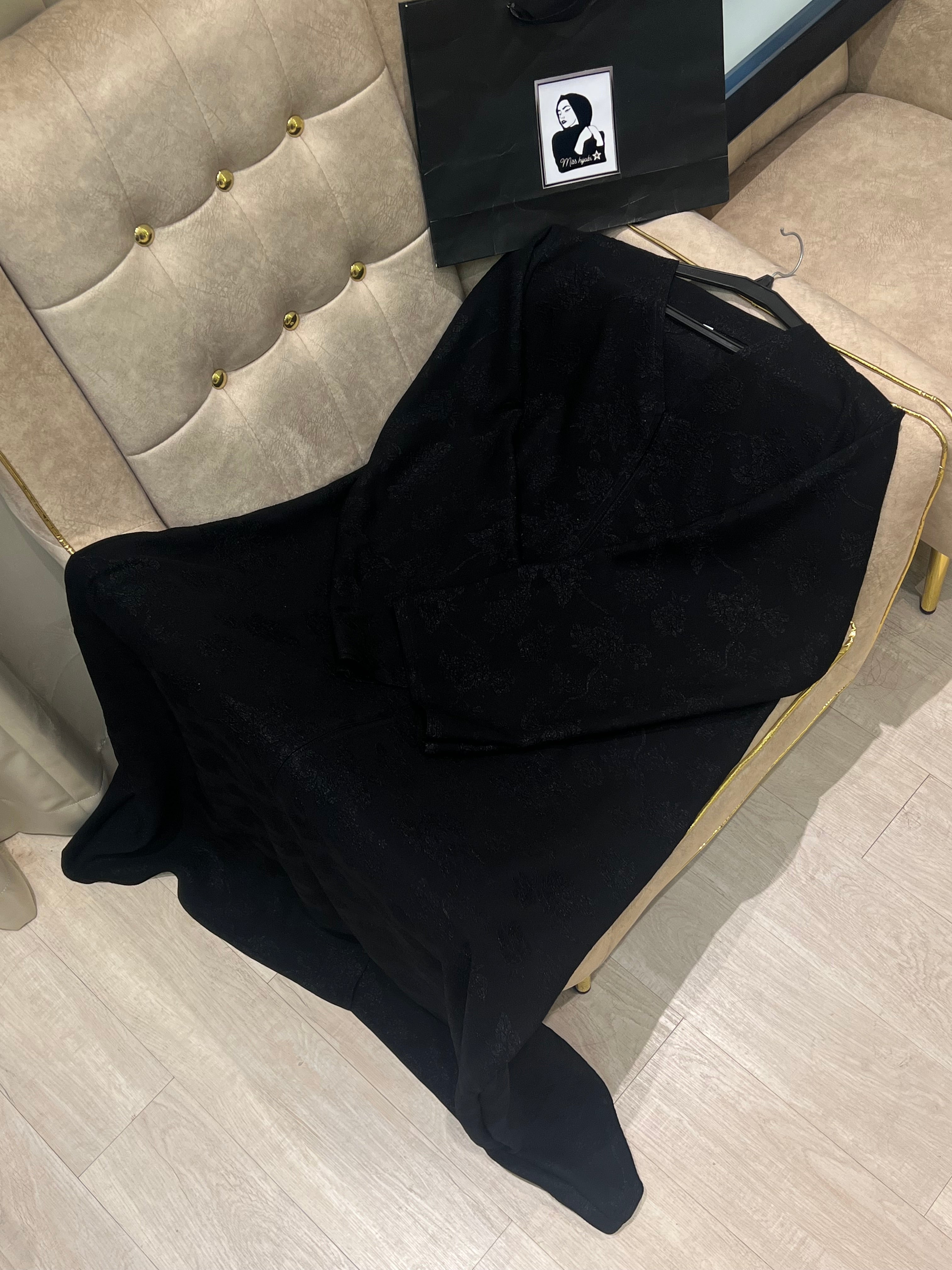 Black textured Simple Abaya -MH047