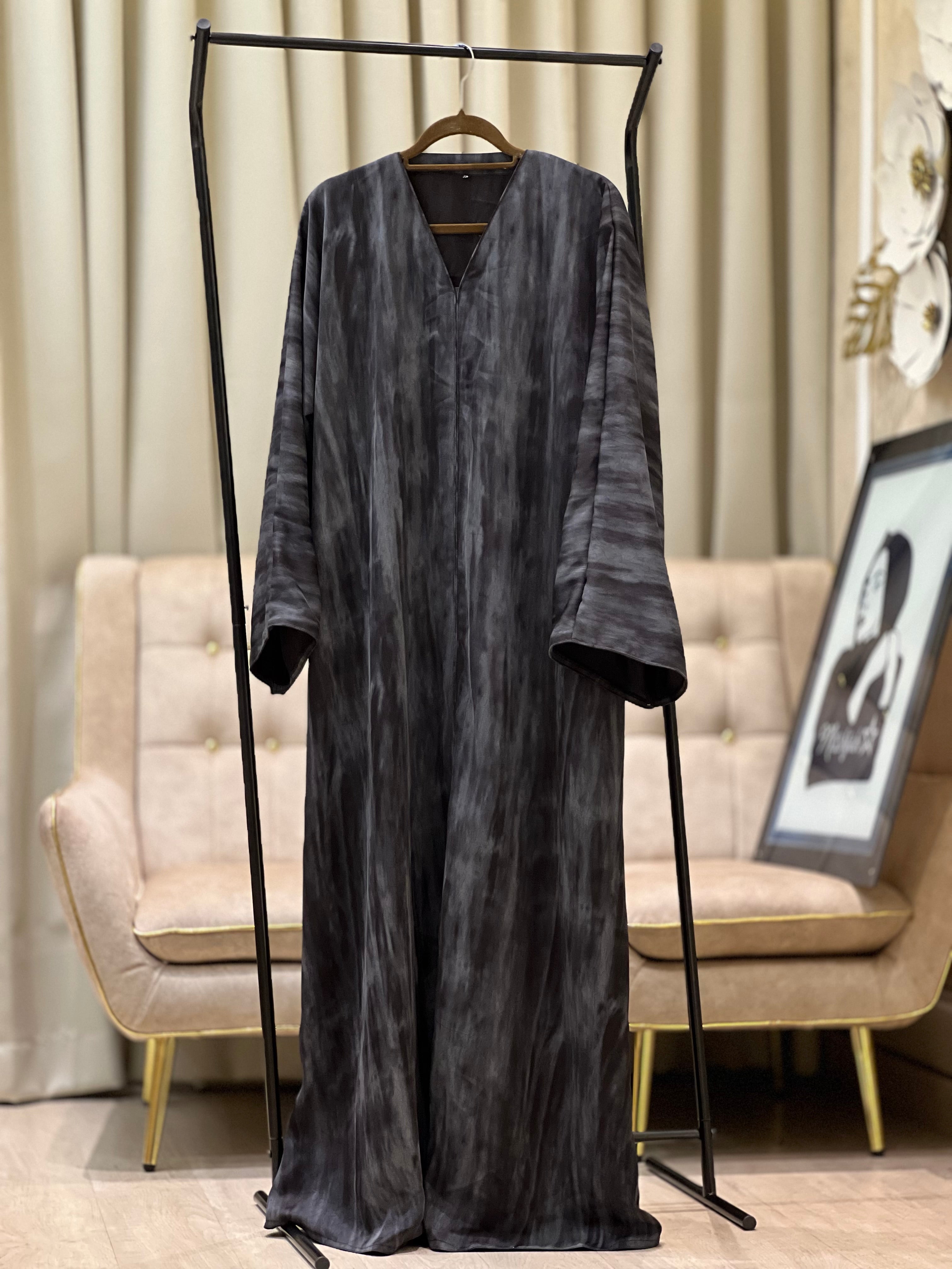 Simple Blue Printed Abaya, Everyday Wear - MH060