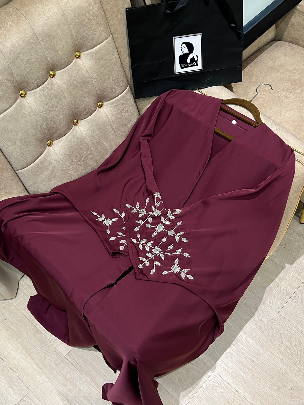 Cherry Silver Gilded Abaya- MH045