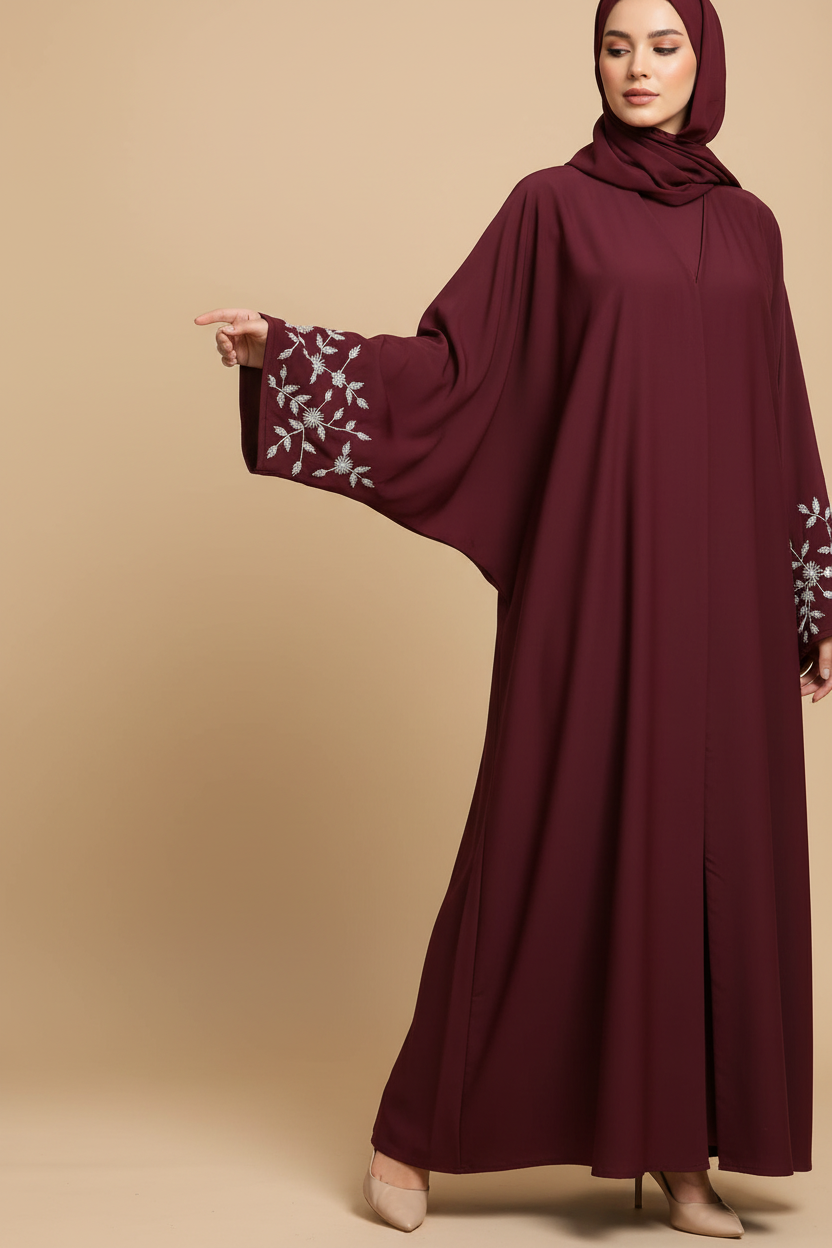 Cherry Silver Gilded Abaya- MH045