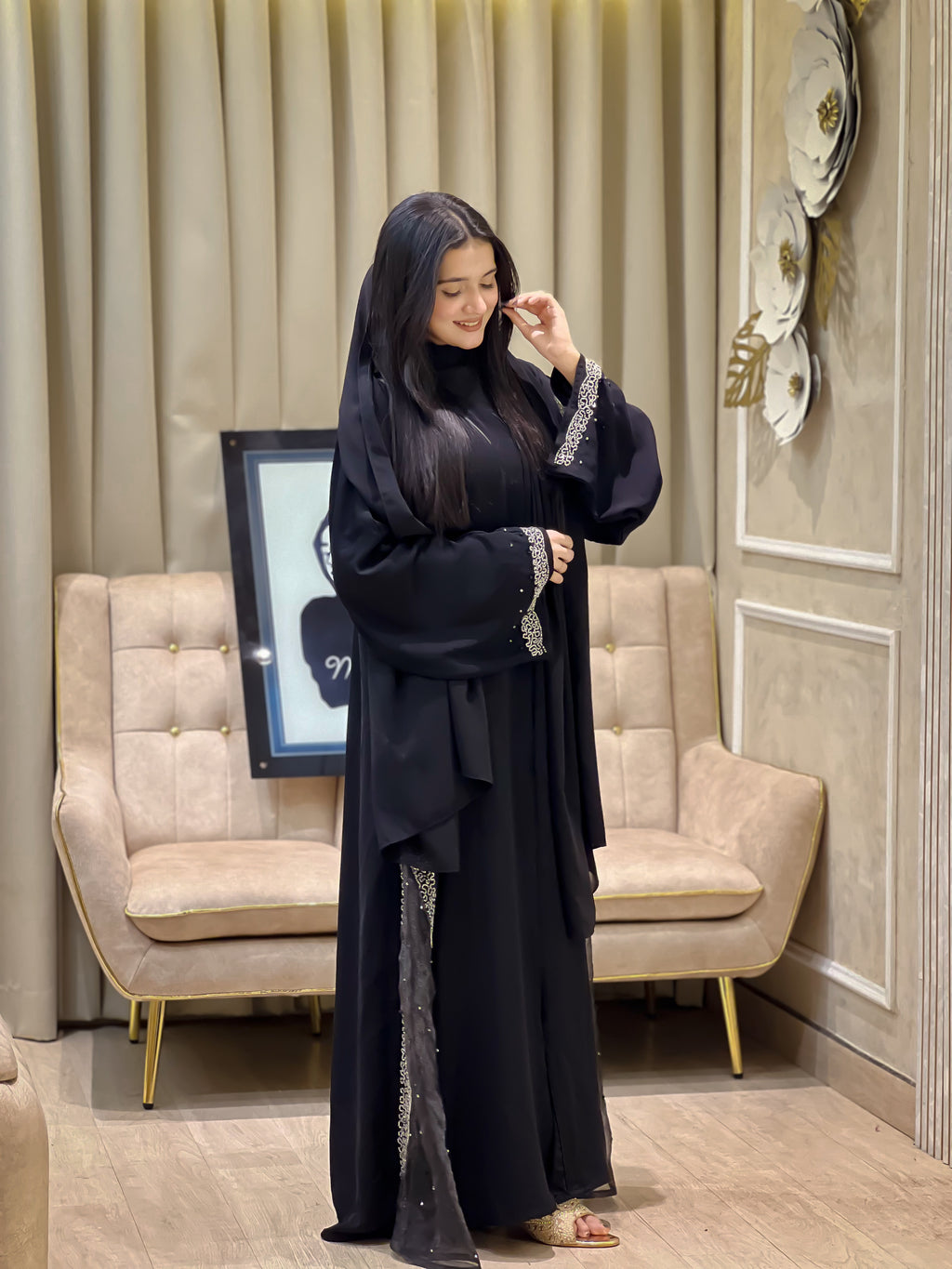 Black Organza Styled Abaya -MH117