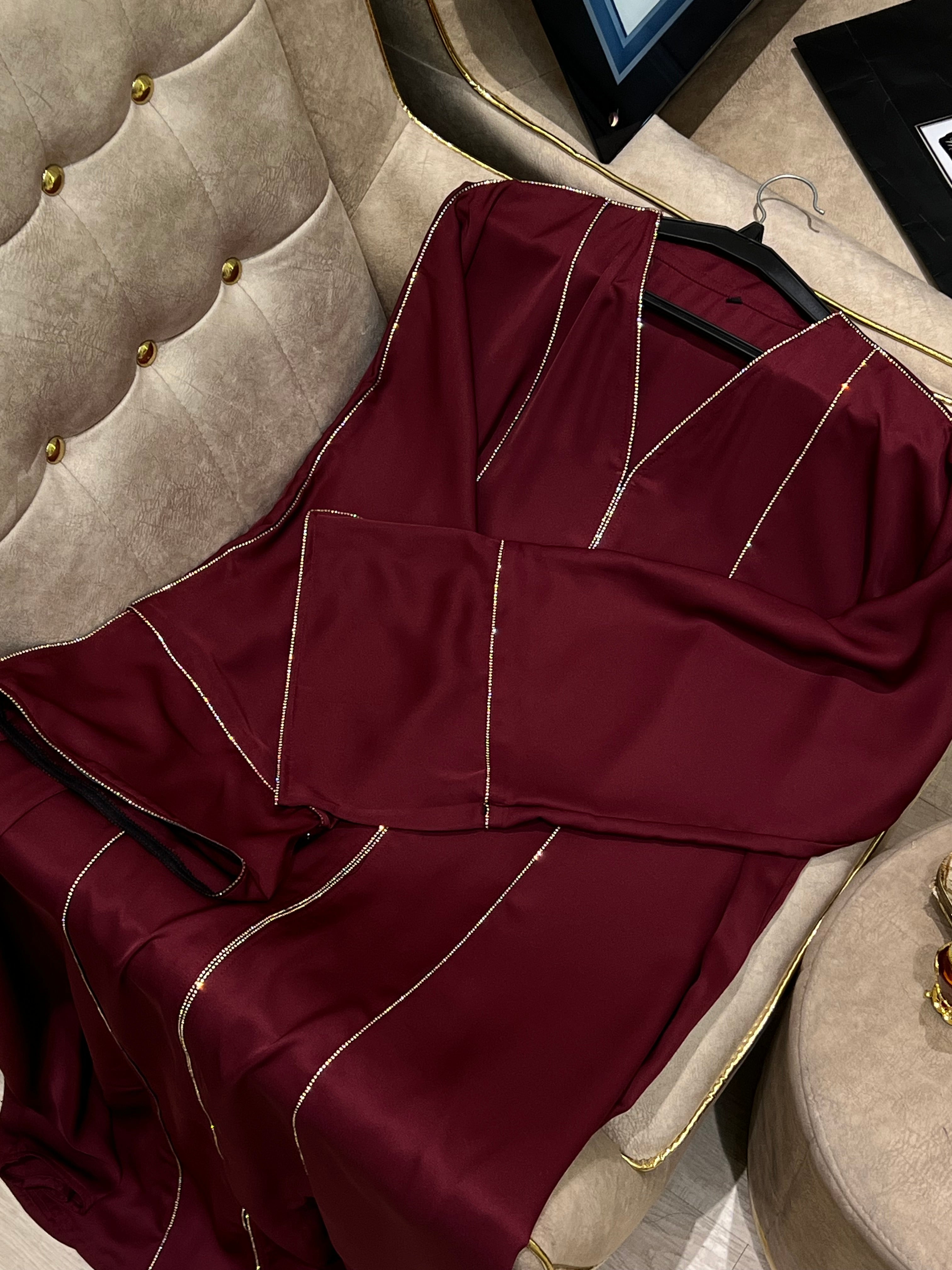 Cherry Detailed Stone Work Abaya- MH055